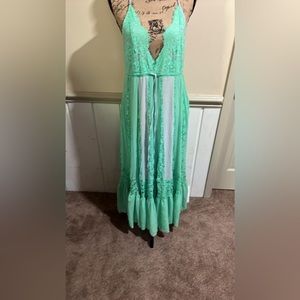 Green dress with lace accents